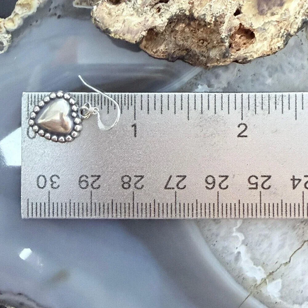 Sterling Silver Southwestern Style Tiny Heart Dangle Earrings For Women